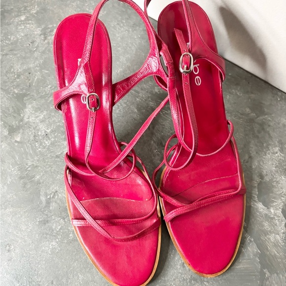 BEBE red pink leather strappy heel sandals size 9.5 - Picture 2 of 6